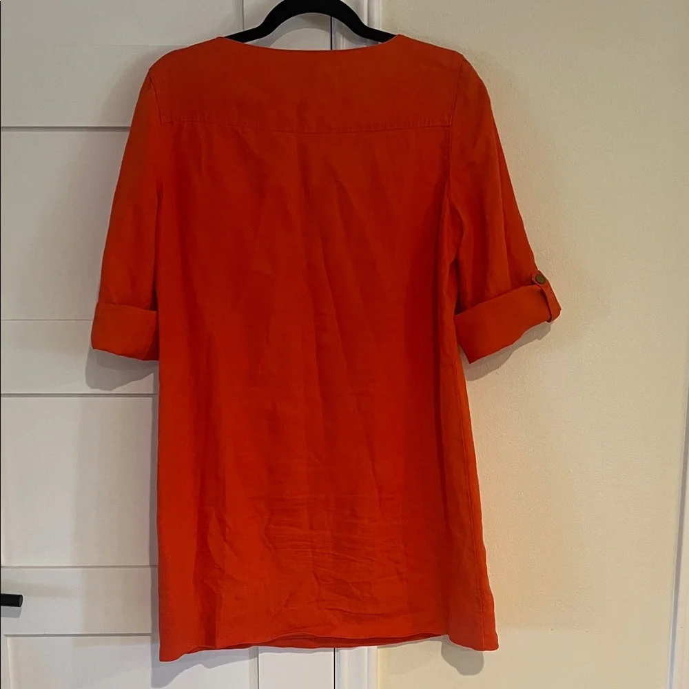 Tory Burch Orange V Neck Tunic Mini Dress Lightweight Rollup Sleeves Size 8 EUC